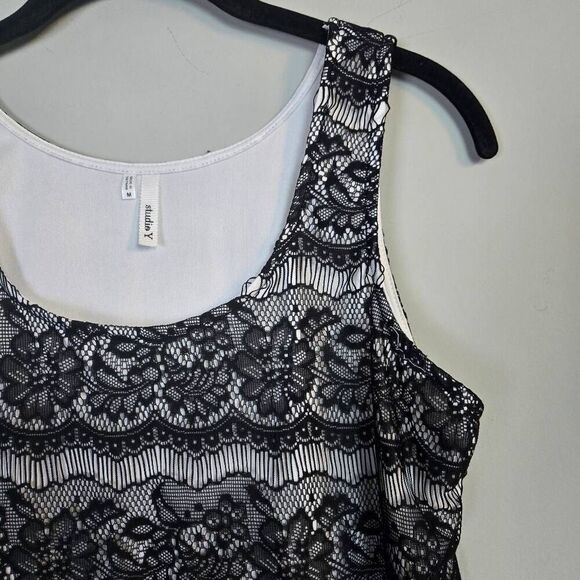 VTG Studio Y Womens Sheer Lace Overlay Tank Top Size Medium Black Y2K Whimsigoth - Picture 3 of 6
